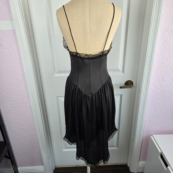 Private Matters Black Vtg 70s Lingerie Nightgown Slip Dress Size M Metalic - Picture 2 of 10